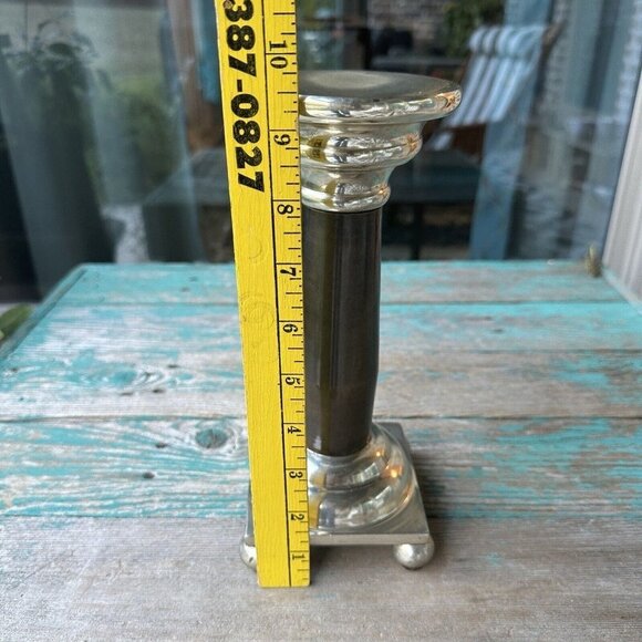 Pillar Candlestick Holder Stand Two-Tone‎ Brass Chrome Metal 9.5" Heavy MCM VTG - Picture 7 of 9